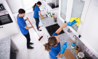 Cleaner Dallas team performing professional kitchen cleaning and sanitizing services.