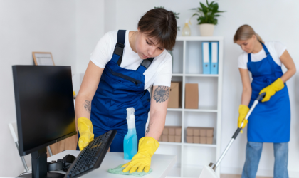 Professional cleaners performing move-in move-out cleaning in an office space in Dallas.